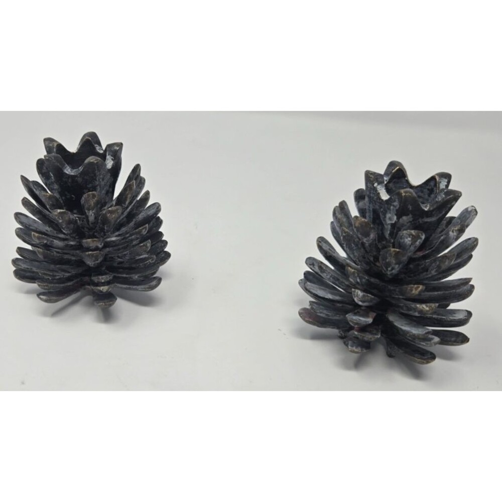 Vintage Cast Metal Pinecone Taper Candle Holders Pair Rustic Cottagecore